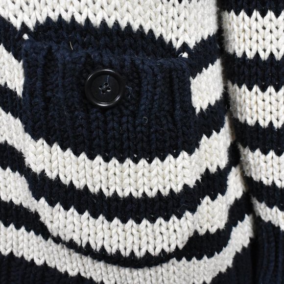 LOFT Sweater L Blue White Stripe Crew Neck Zip Front CottonLong Sleeve - Picture 3 of 7